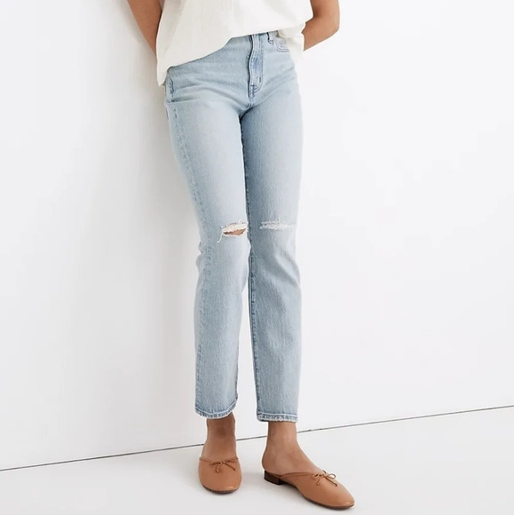 Madewell Denim - Madewell The High-Rise Slim Crop Boyjean in Dumas Wash: Ripped Edition